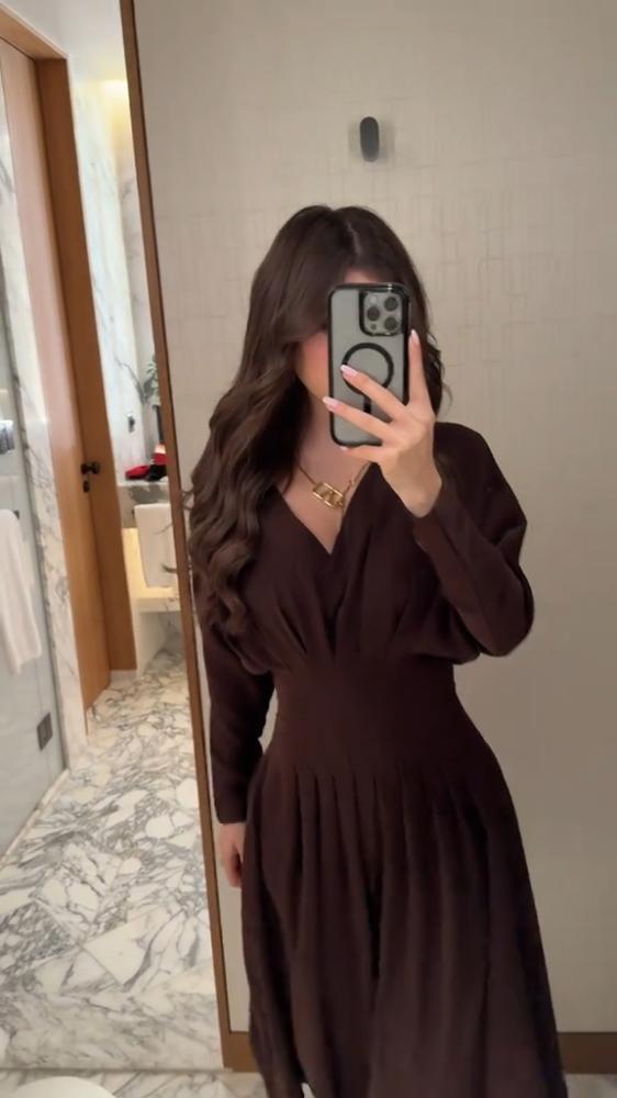 فستان بني  انيق