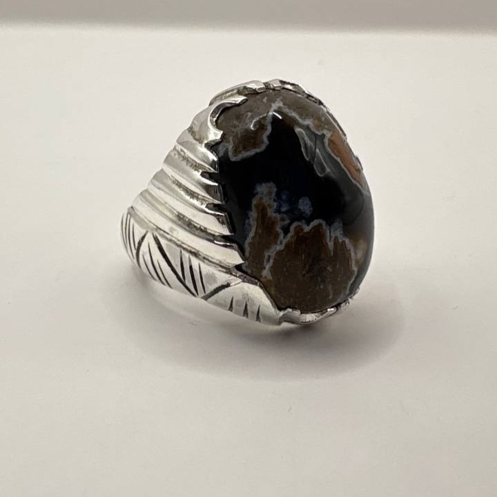 Yemeni agate, black, natural, handcrafted, 925 silver craftsmanship