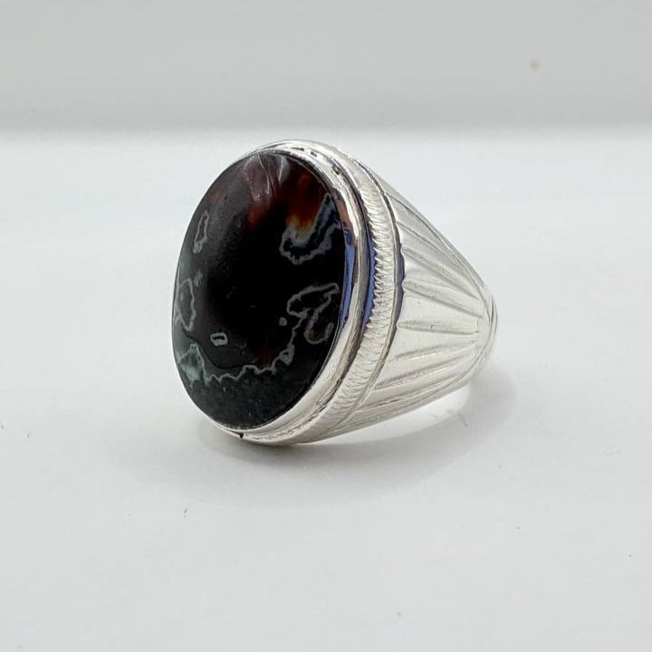 Yemeni agate, handcrafted, natural red, with silver, not 950