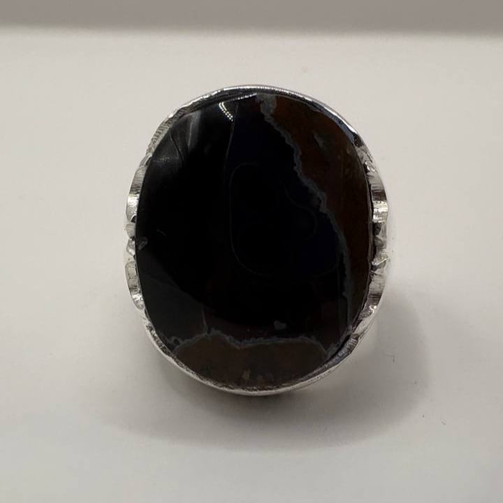 Yemeni agate, black, natural, handcrafted, 925 silver craftsmanship