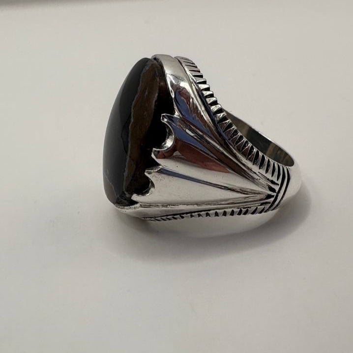 Yemeni agate, black, natural, handcrafted, 925 silver craftsmanship