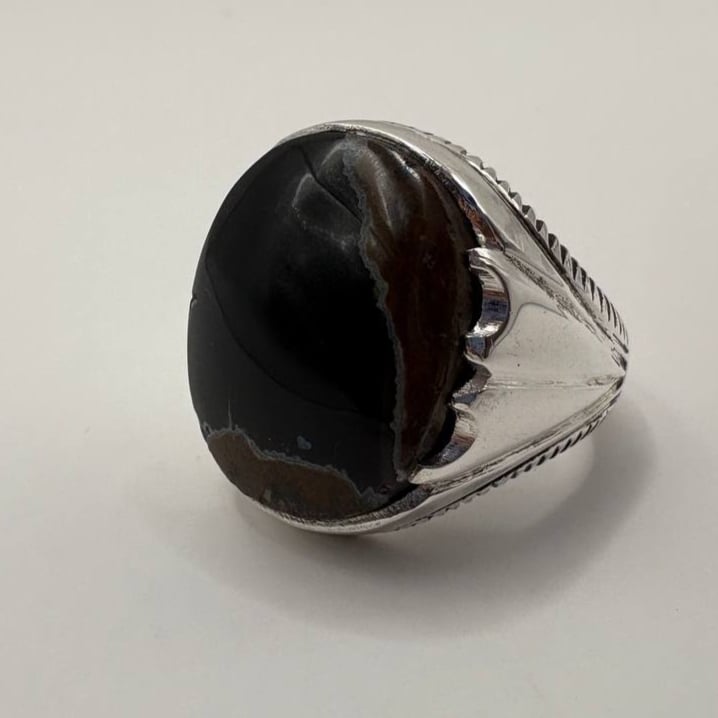 Yemeni agate, black, natural, handcrafted, 925 silver craftsmanship