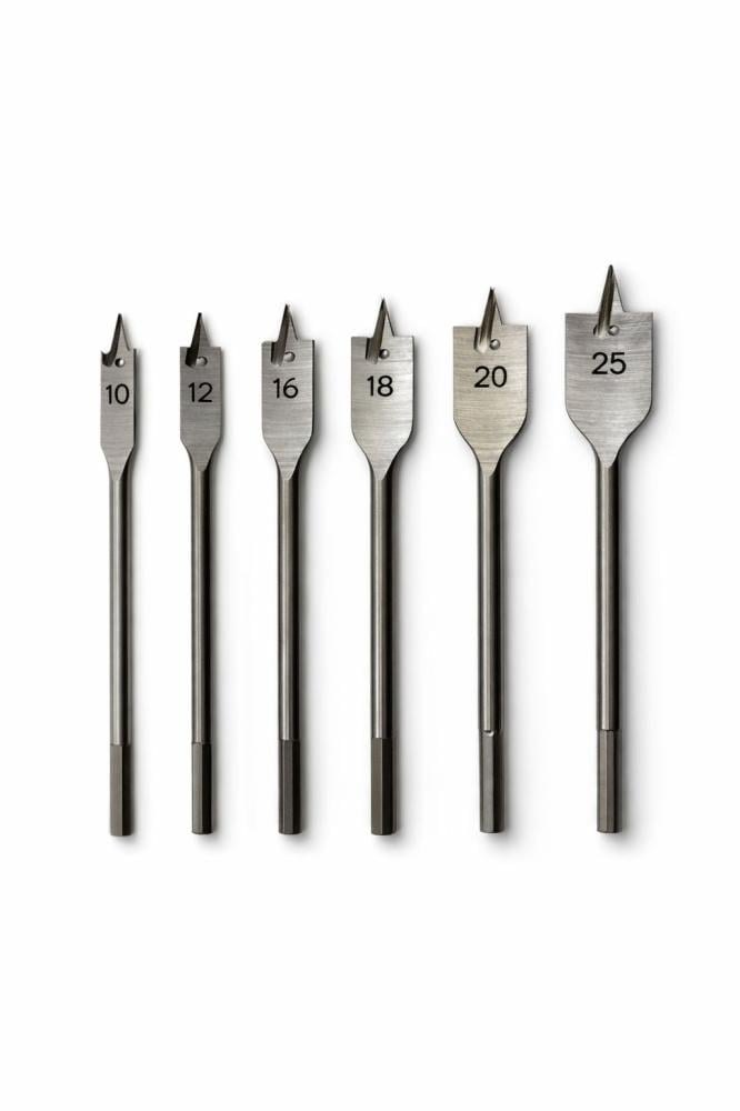 طقم ريش خشب مسطحة (Spade Bits) – 6 قطع (10–25 ملم)