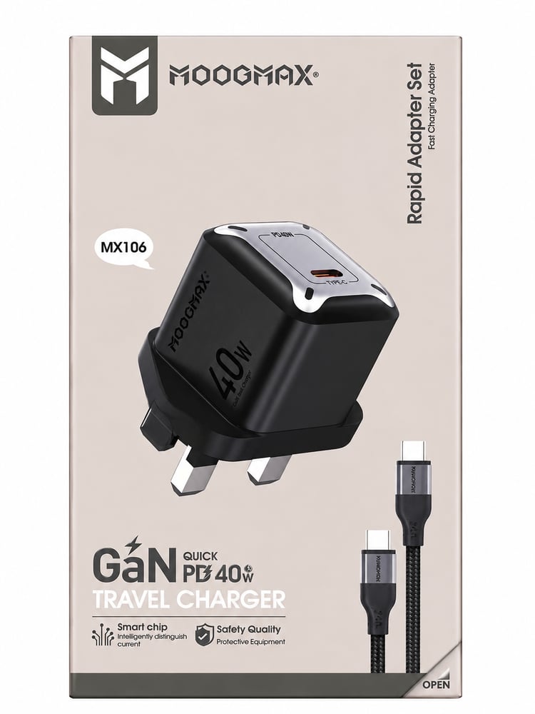 MOOGMAX MX106 شاحن جداري GaN سريع 40W مع كيبل USB-C