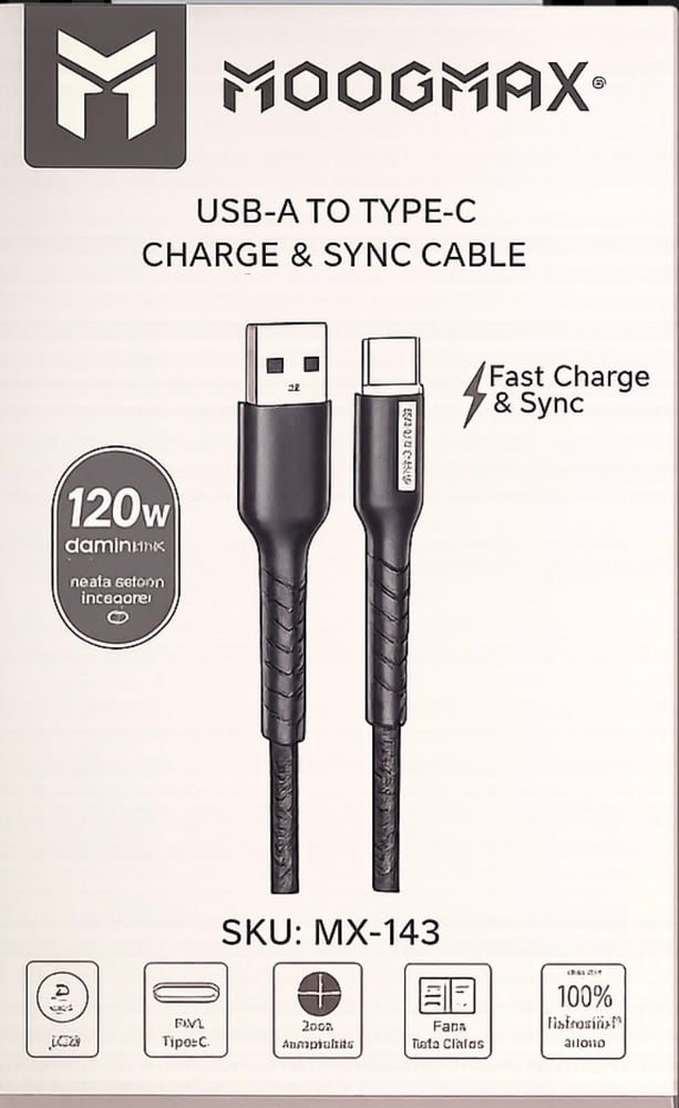Fast shipping - 120 watts - MOOGMAX MX-143 USB-A to Type-C cable
