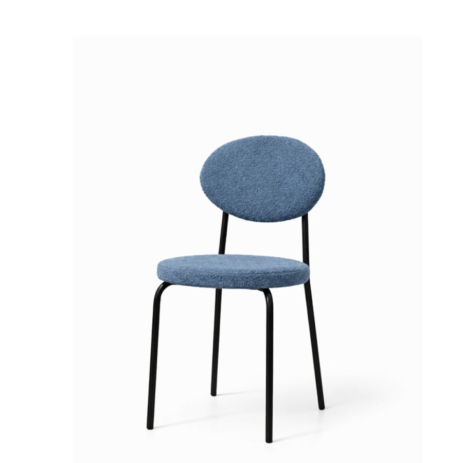 Single fabric chair, blue upholstery, iron base, number A429