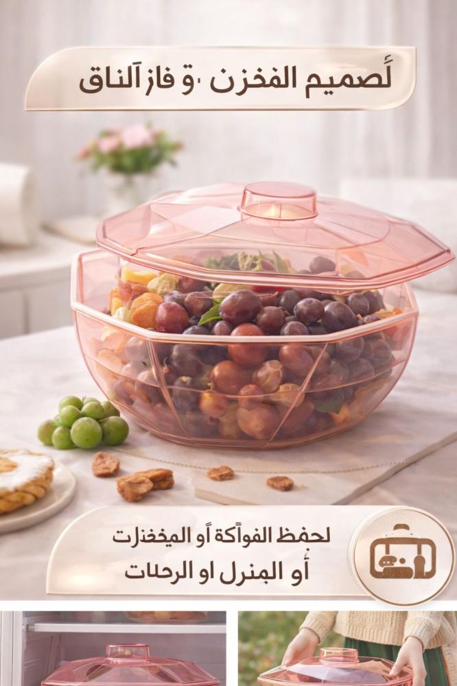 صندوق تخزين فواكه من البولي إيثيلين تيريفثالات مع غطاء - حاوية طعام شفافة كبيرة للثلاجة
