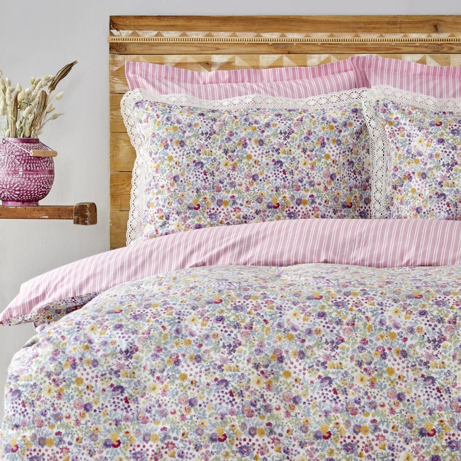 طقم مفارش مزدوج كوين Bloomy Lila