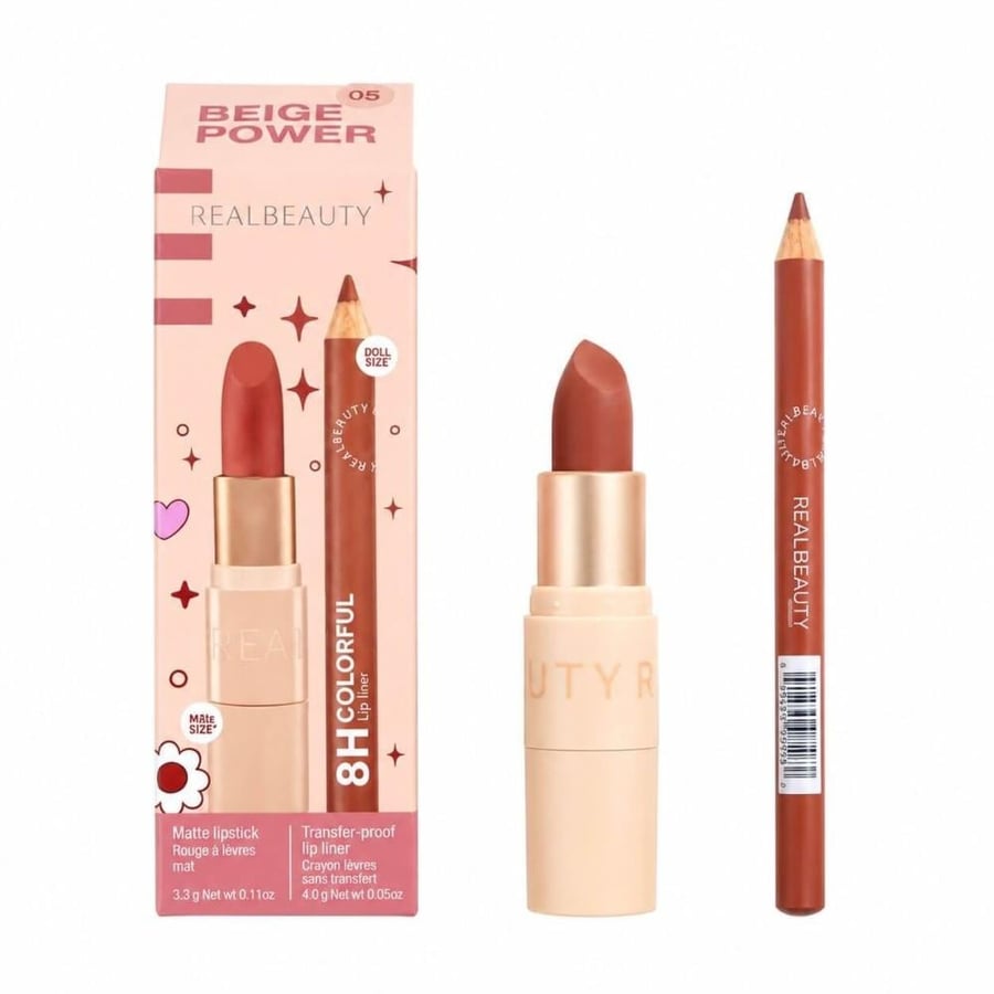 ثنائي روج ومحدد شفاه ريل بيوتي Beige Power