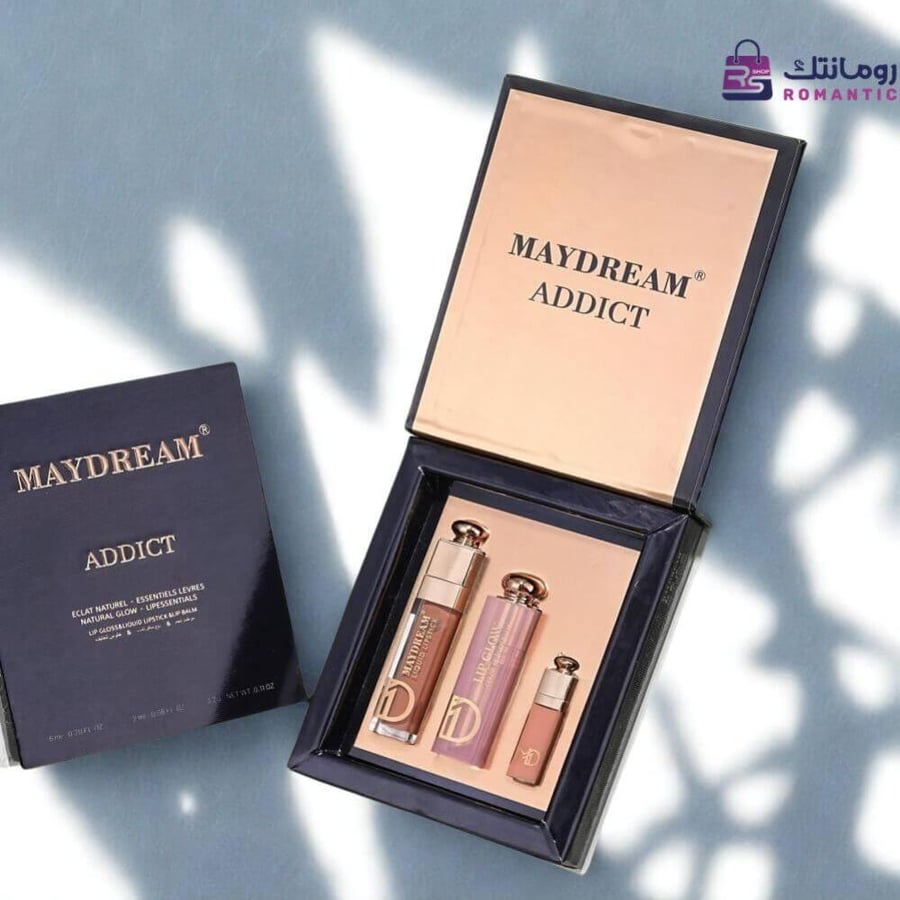 طقم شفاه MAYDREAM ADDICT PH-1143 يحتوي على روج سائل ومرطب وجلوس