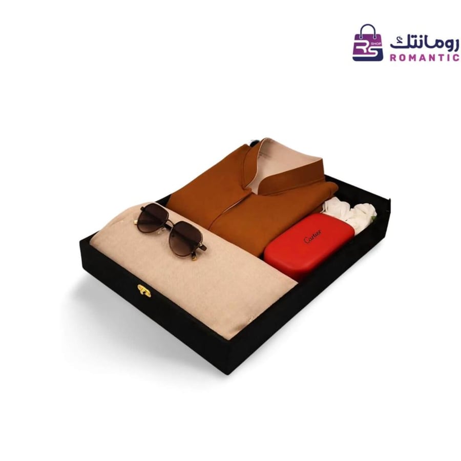 طقم إهداء رجالي فاخر – سديري جملي و بيج دبل فيس مع شال كشميري ونظارة