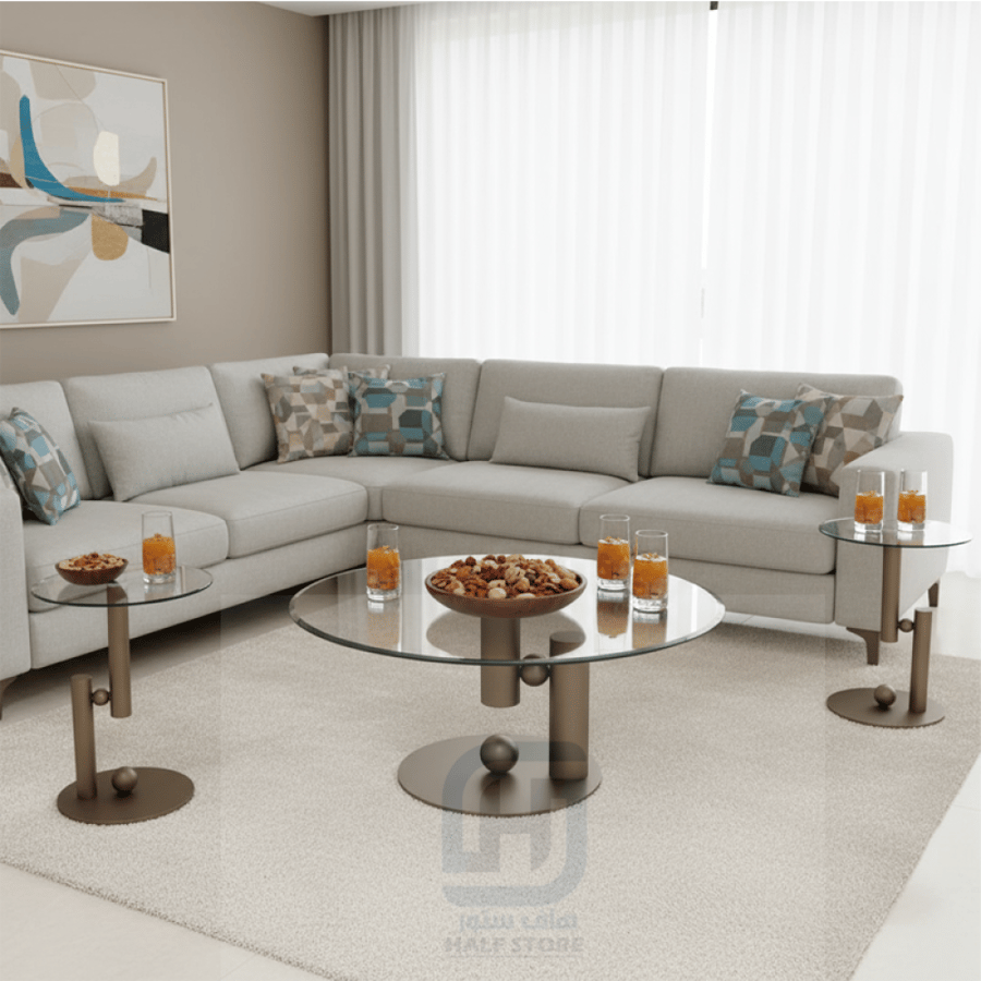طقم طاولات ضيافة زجاج هيكل حديد برونزي 5قطع رقم 10750Ab