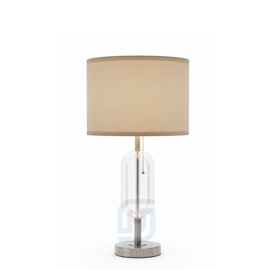Crystal transparent table lamp with silver iron base and column, number 11632