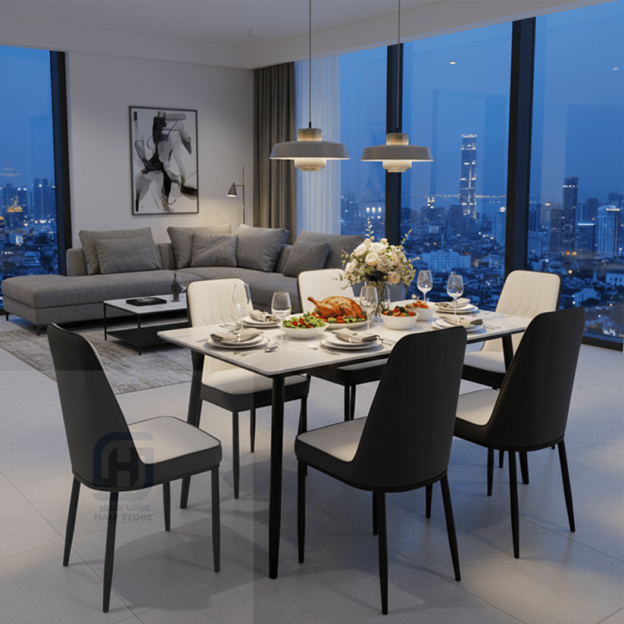 طاولة طعام سيراميك مستطيل 6كراسي هيكل حديد رقم 907-5
