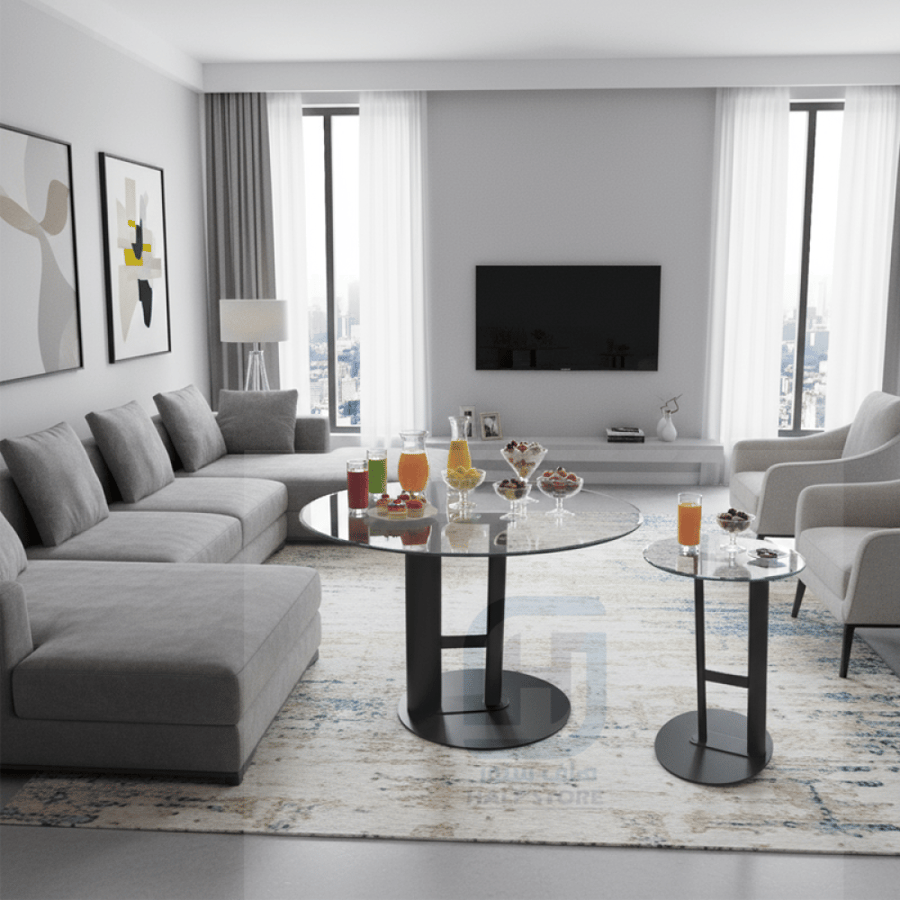 طقم طاولات ضيافة زجاج هيكل حديد اسود 5قطع رقم 10747Ab