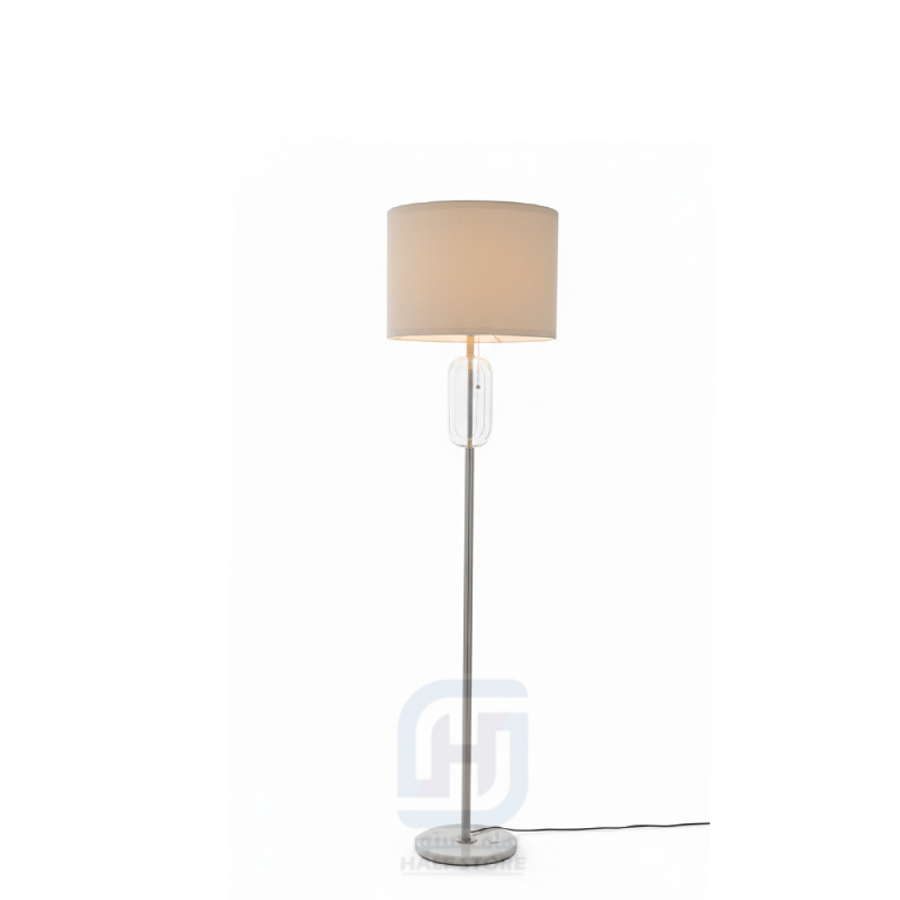 Floor lamp with transparent crystal, marble base, silver iron column, number 11555