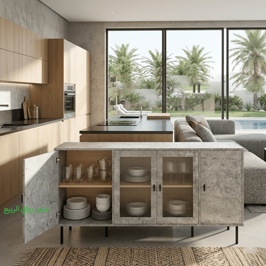 دولاب بوفيه خشب رمادي 4ابواب 2رف 160سم رقم SFF40457