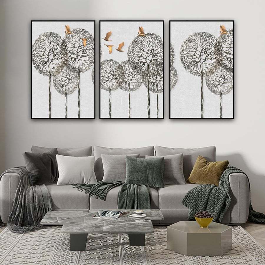 Triptych painting modern abstract art design