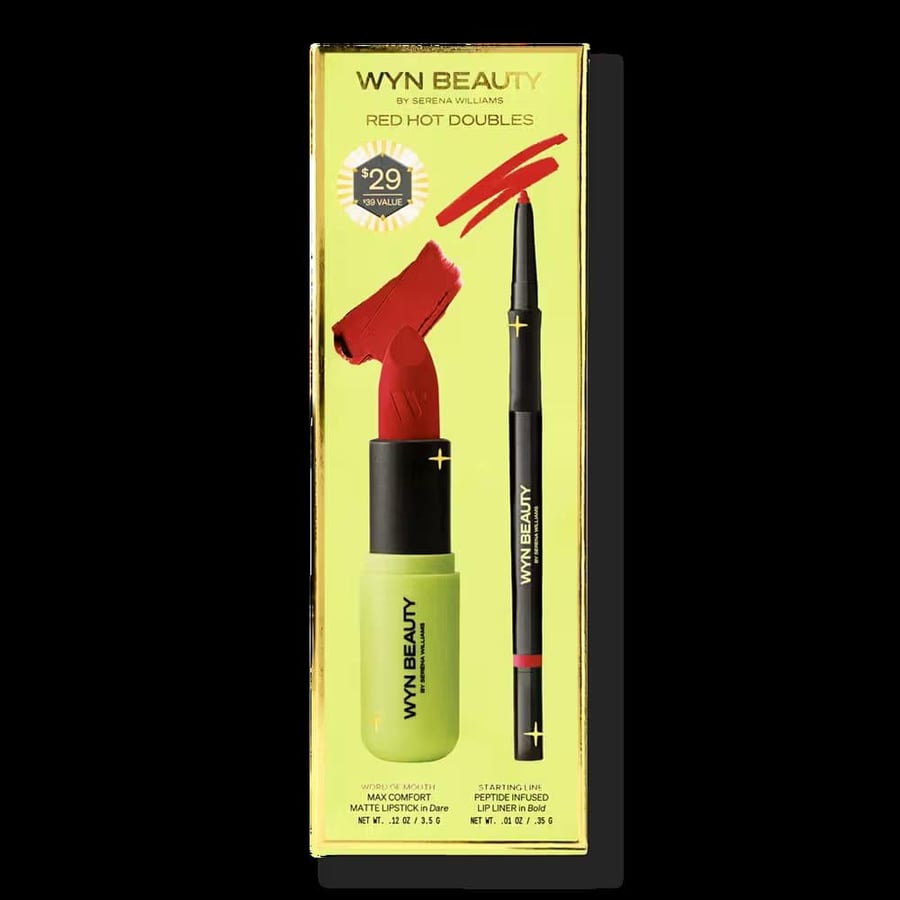 طقم أحمر و محدد الشفاه  (RED HOT DOUBLE SET , MATTE LIPSTICK & LIP LINER KIT)  من WYN BEAUTY
