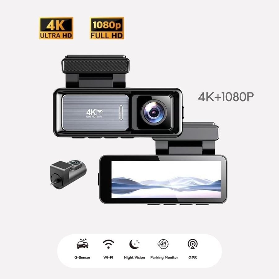 داش كام X20 كاميرا أمامية 4K  كاميرا خلفية 1080P للسيارة بدقة 4K فائقة الوضوح 3.2 بوصة  مع ميزة الرؤية الليلية مدعوم بمستشعر التسارع سعة تخزين حتى 512 جيجا