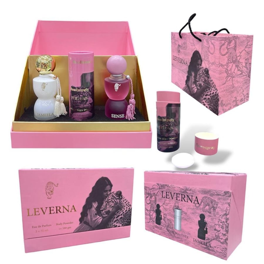 شنطة لافيرنا تحتوي على علبتين عطر وبودر ناعمه وانيقه