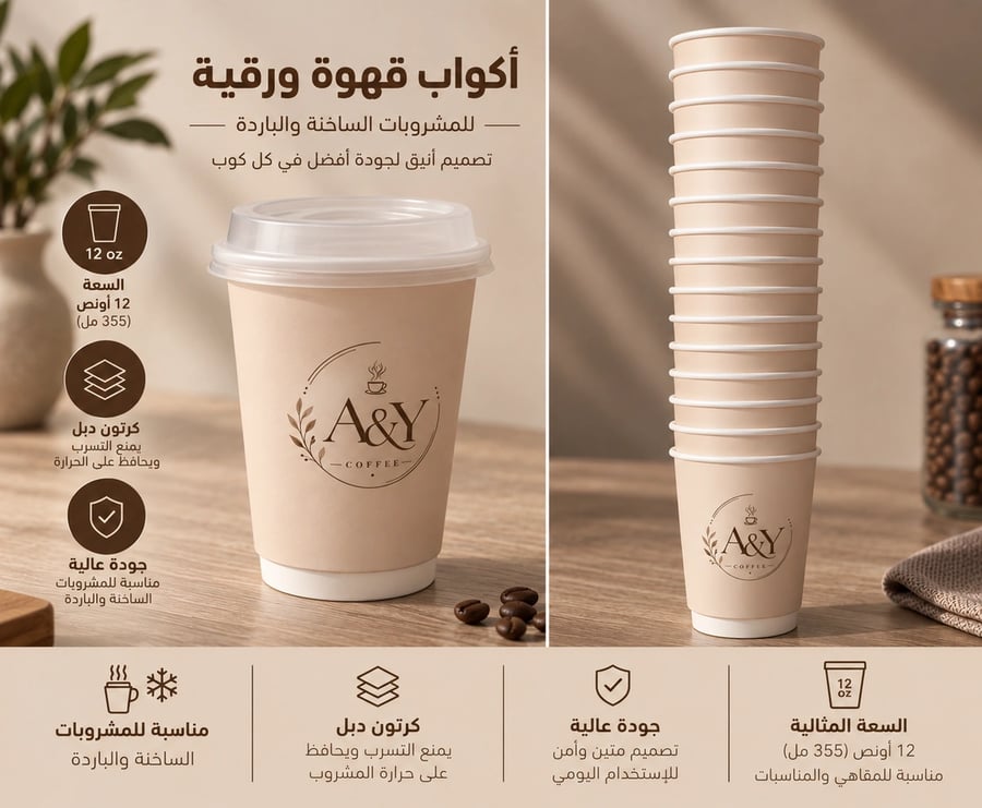 أكواب قهوة ورقية 12 أونص - A and Y كوفي