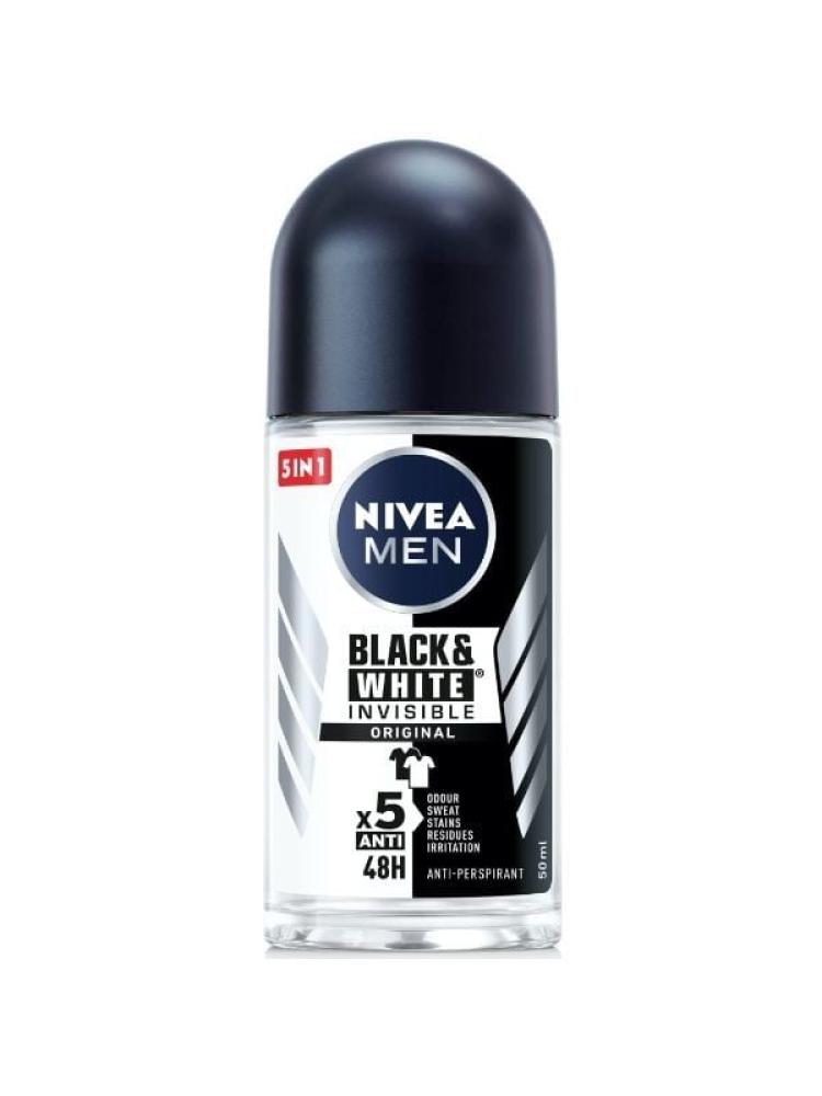Nivea roll-on deodorant for black and white clothes for men - 50ml