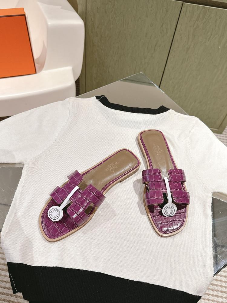 Hermes slippers women's purple 2 | luxurious genuine leather | Hermes slippers