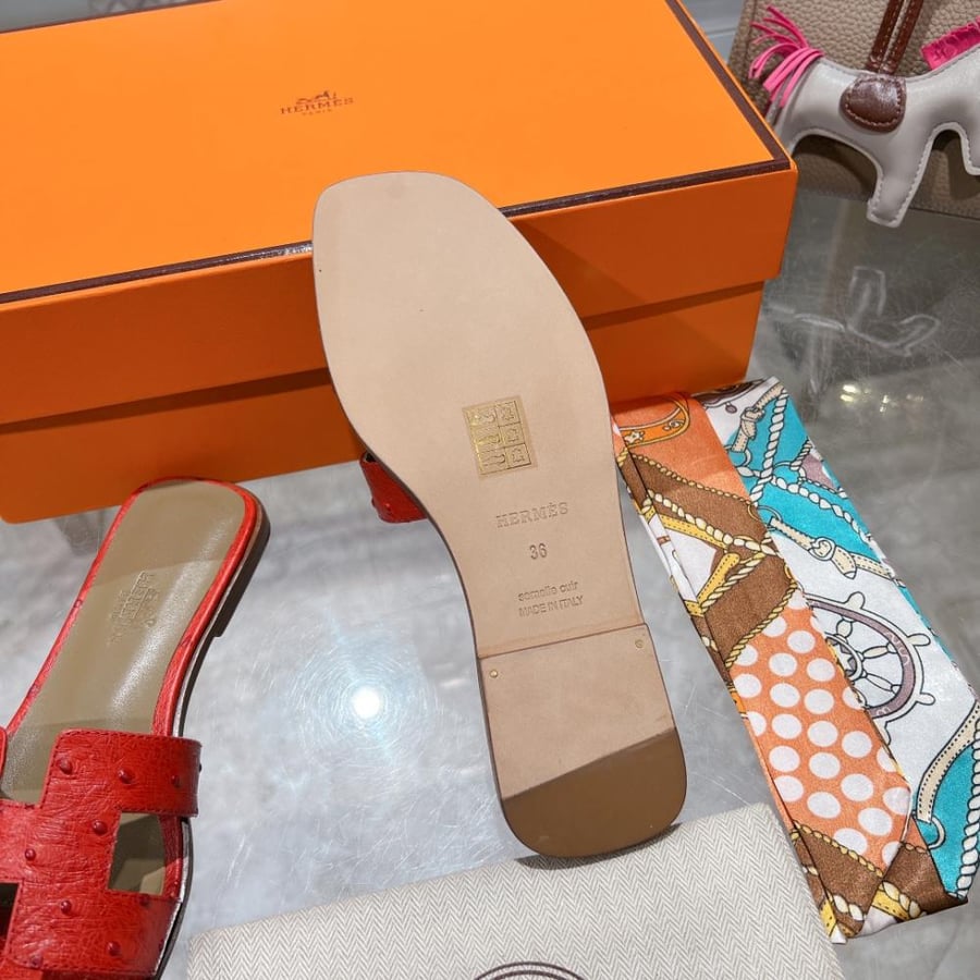Hermes women's slippers red | luxurious genuine leather | Hermes slippers