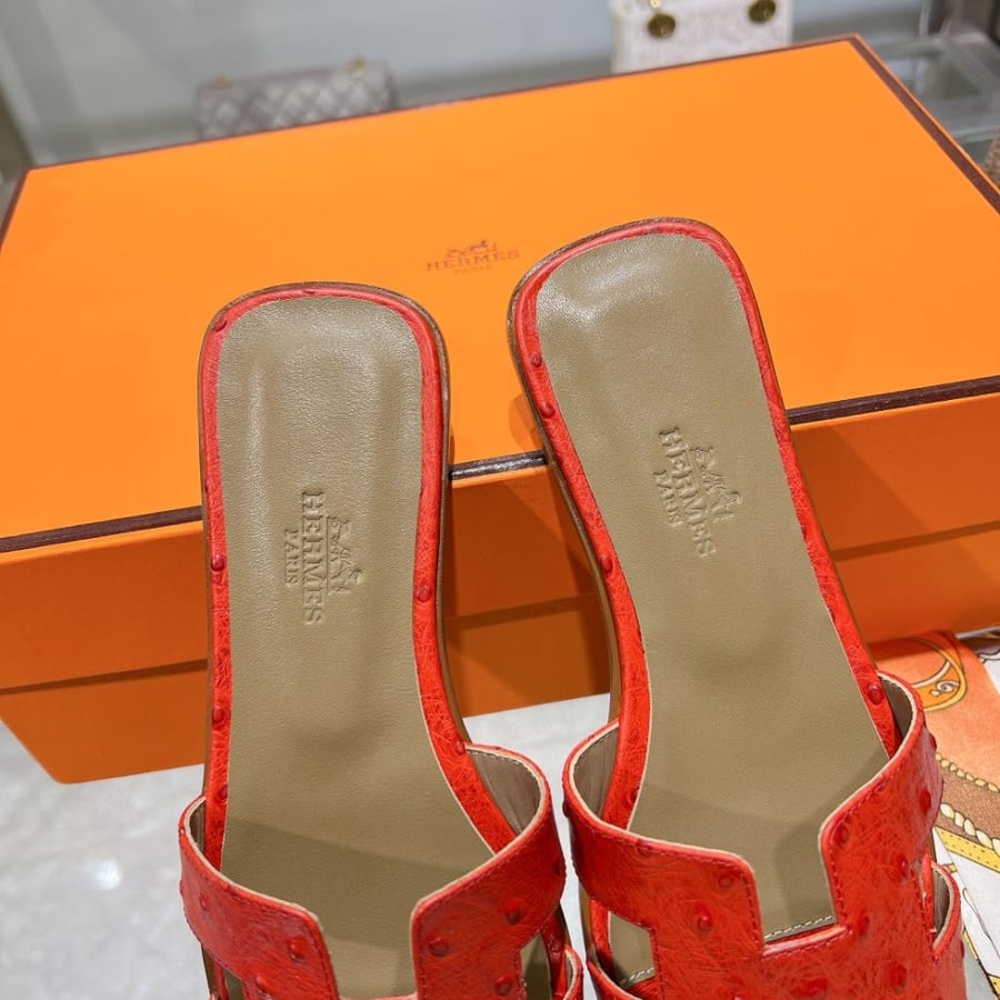 Hermes women's slippers red | luxurious genuine leather | Hermes slippers