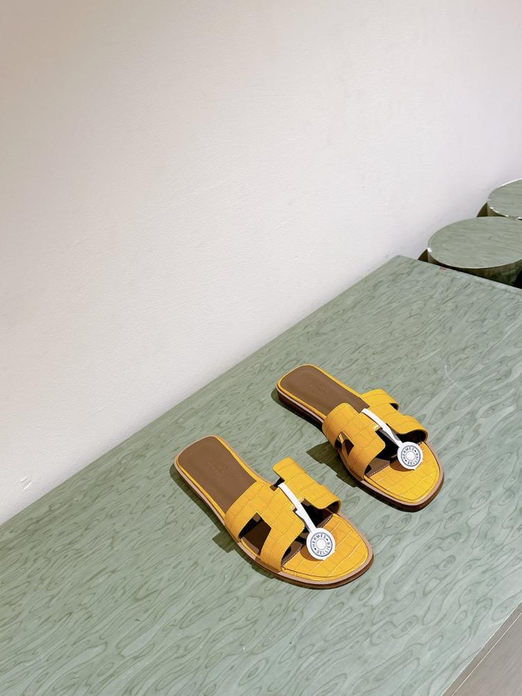 Hermes women's slippers yellow | luxurious genuine leather
