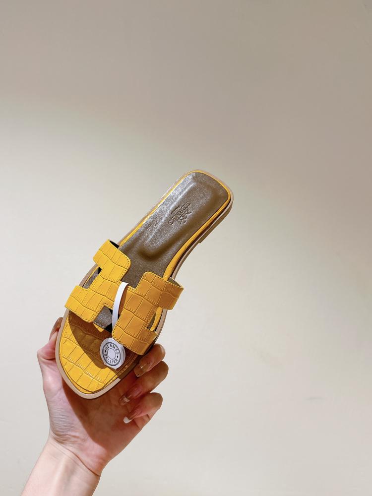 Hermes women's slippers yellow | luxurious genuine leather