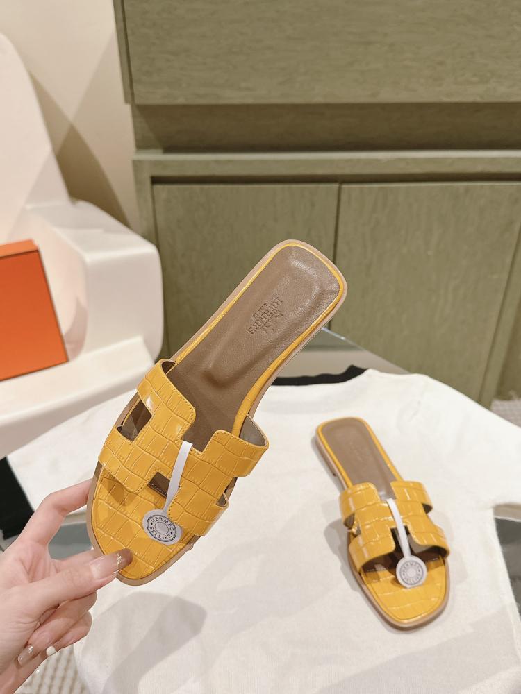 Hermes women's slippers yellow | luxurious genuine leather