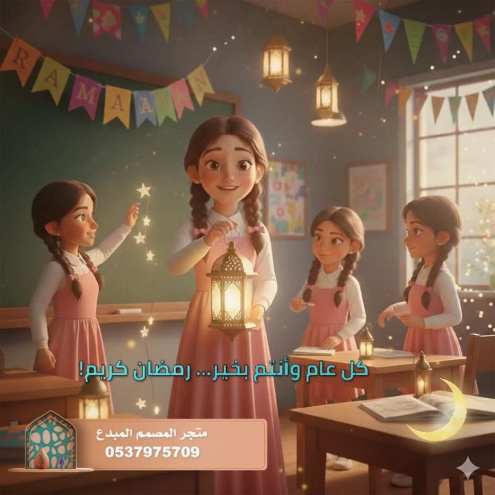 تهنئة رمضان بالذكاء الاصطناعي طالبات ابتدائي