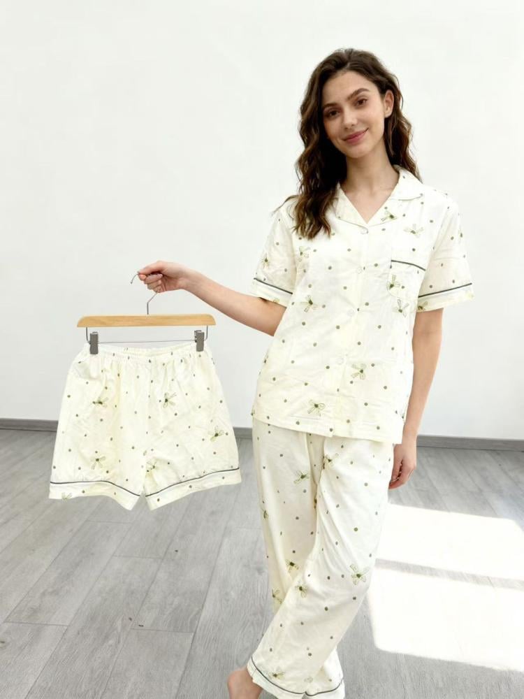 White color suit with olive green dots