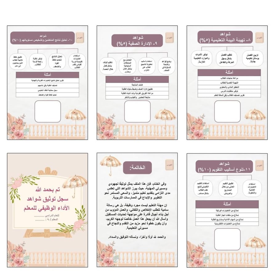 سجل توثيق شواهد الاداء للمعلمين والمعلمات ( مظلة )