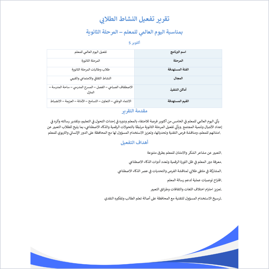 تقرير يوم المعلم المرحلة الثانويه حسب قناة عين