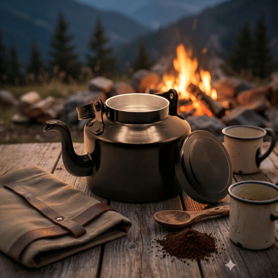 Black metal teapot, oven spray
