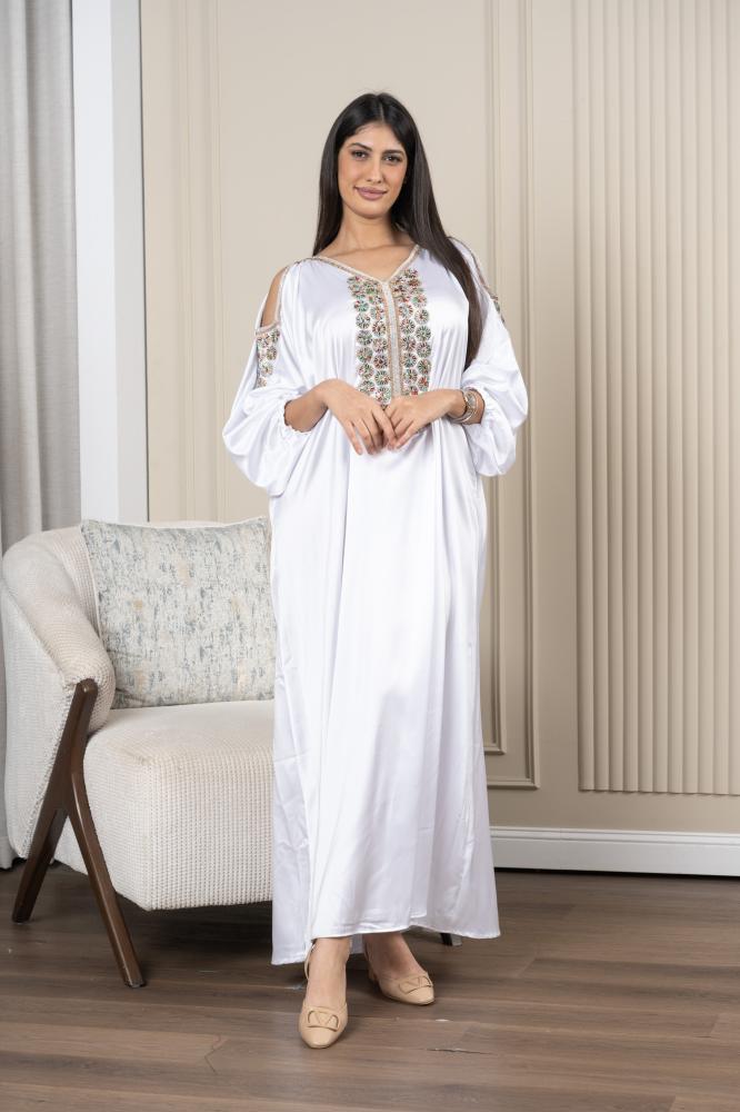 Silk gown with added crystal and shoulder opening