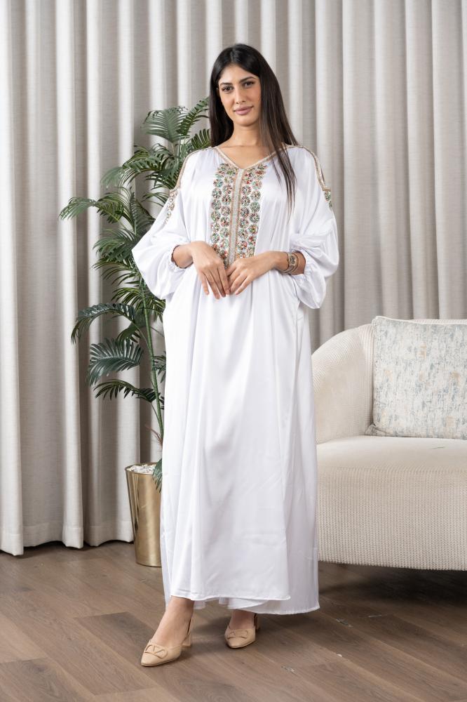 Silk gown with added crystal and shoulder opening