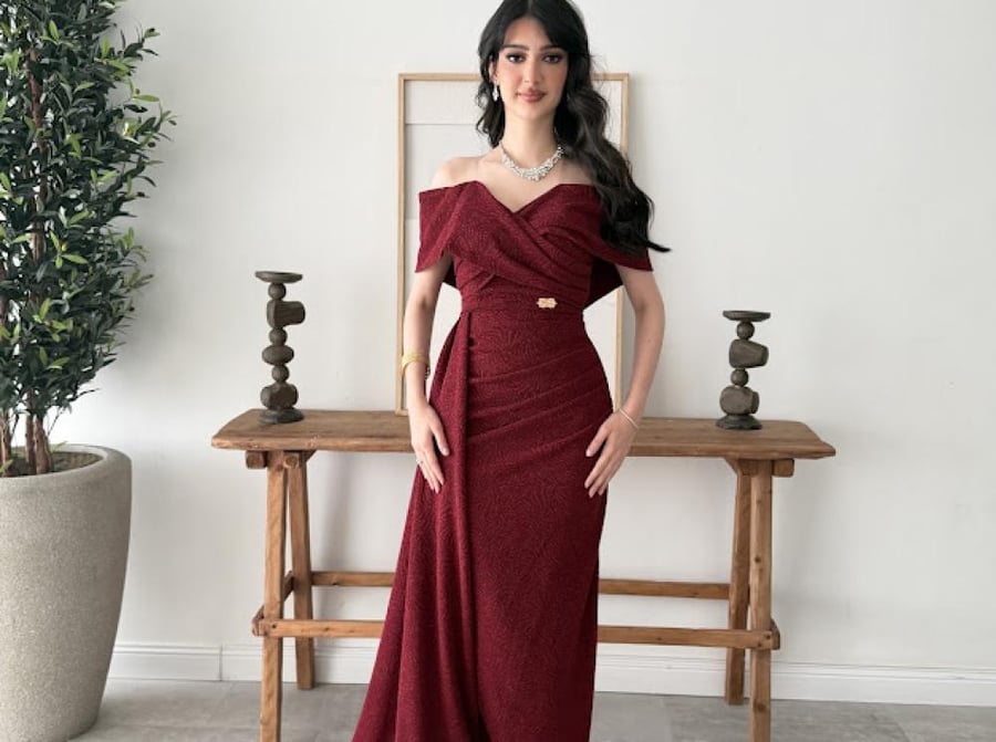 فستان سهرة كريشة برغندي