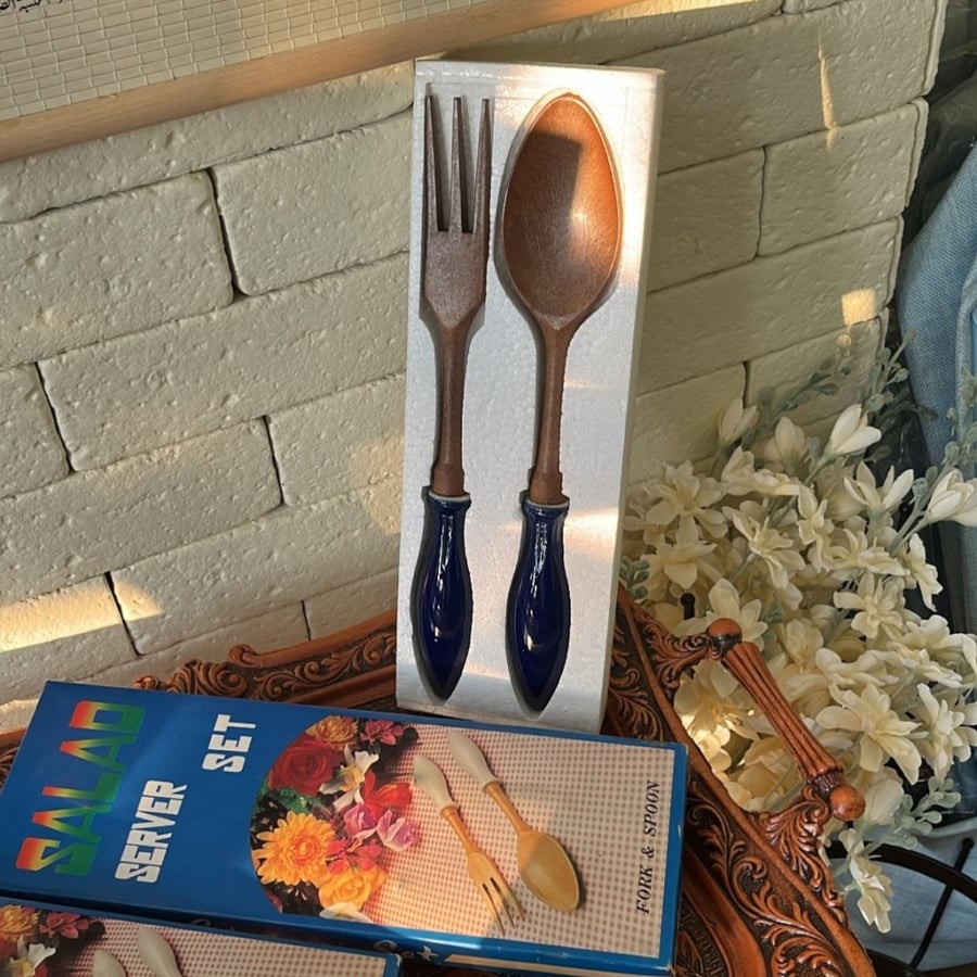 2 pieces, antique salad spoon set