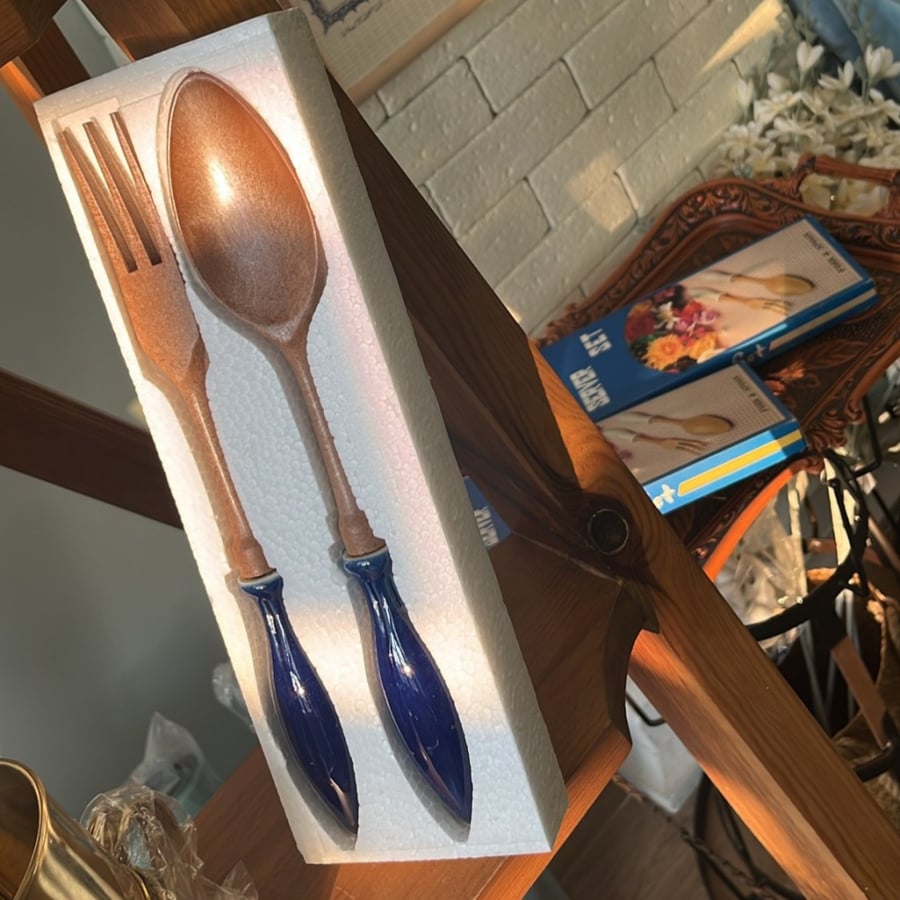 2 pieces, antique salad spoon set