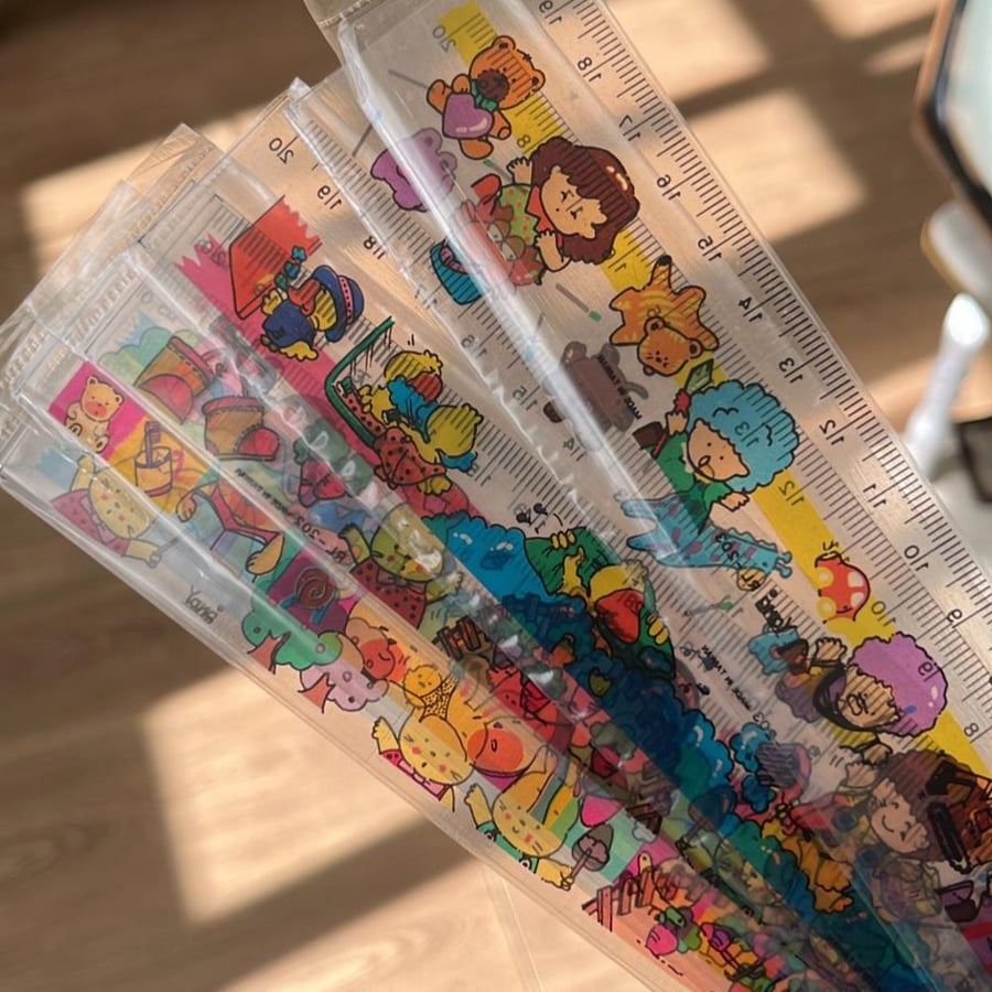 Vintage ruler with various designs