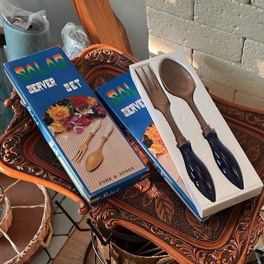 2 pieces, antique salad spoon set