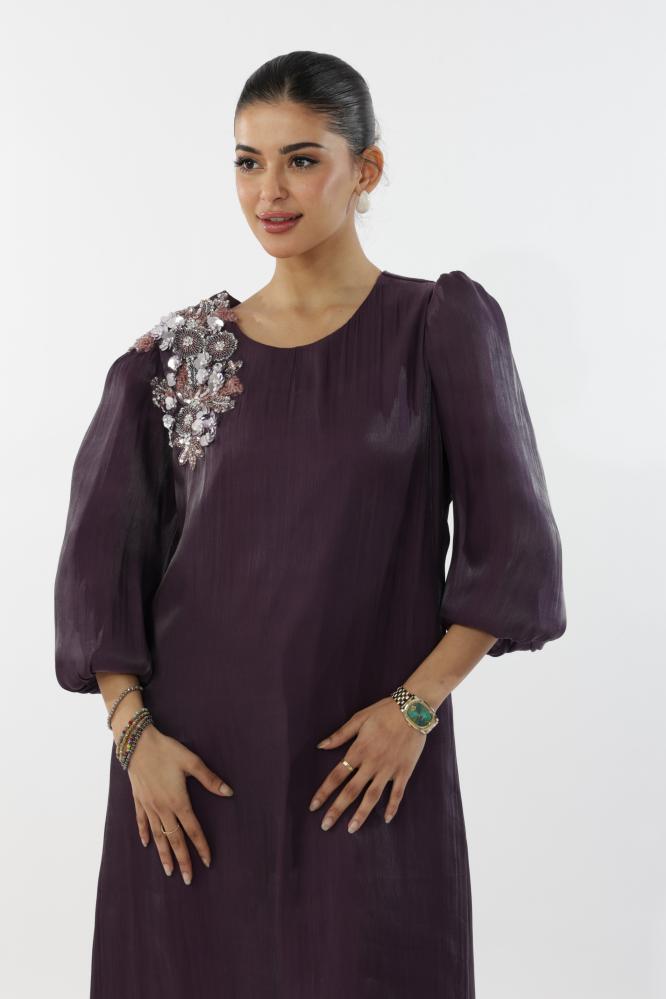 Dark purple Agnza gown with embroidery addition
