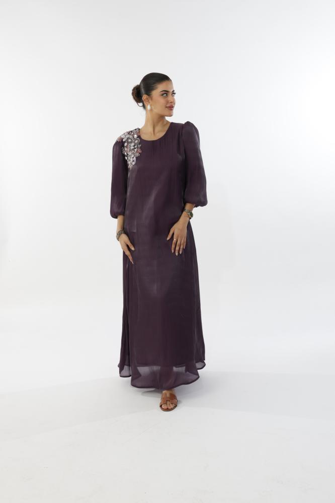 Dark purple Agnza gown with embroidery addition