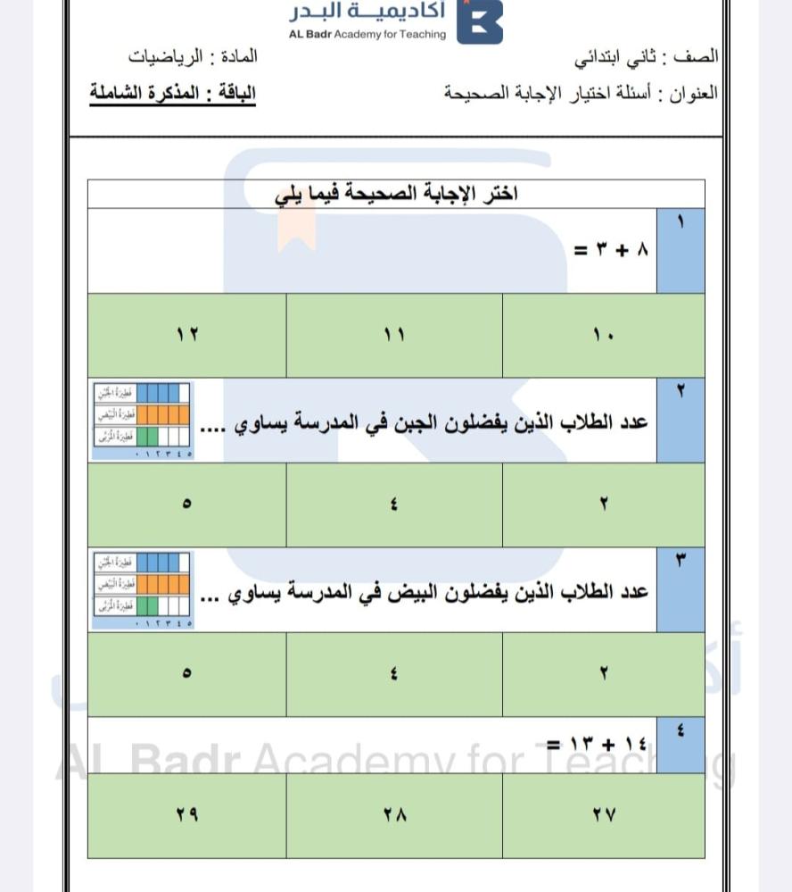 الباقة الألماسية لجميع المواد - صف ثاني ابتدائي للفصل الدراسي الأول