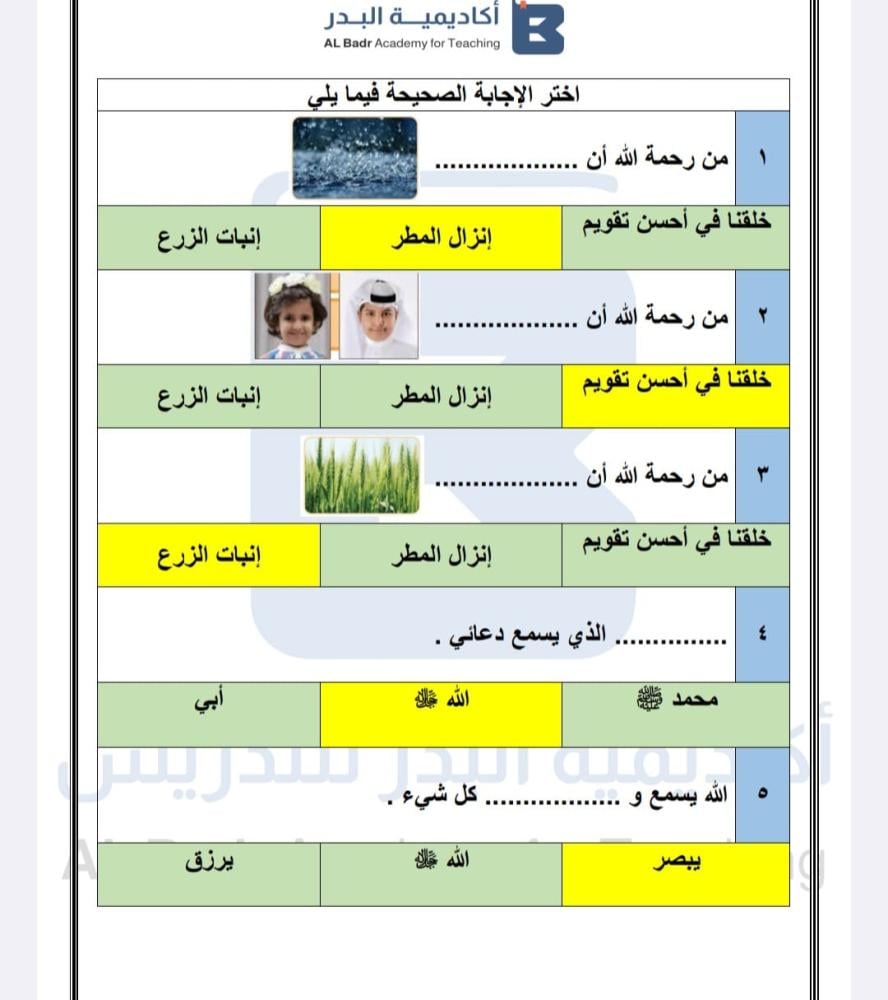 الباقة الذهبية لمادة التوحيد - صف ثاني ابتدائي للفصل الدراسي الأول