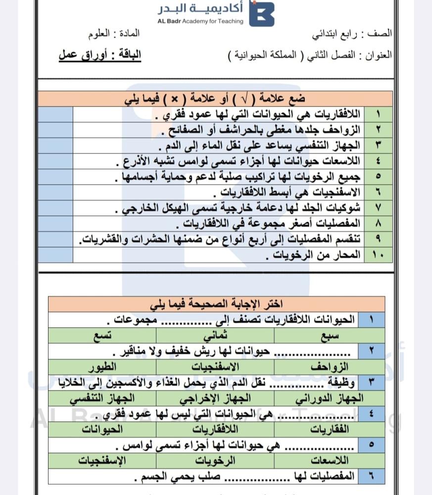 الباقة الذهبية لمادة العلوم - صف رابع ابتدائي للفصل الدراسي الأول